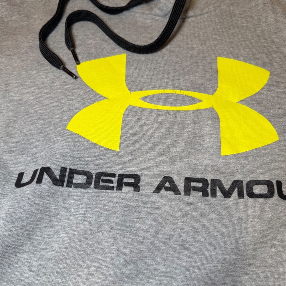 Under Armour Mens Size Large ColdGear Fitted Hoodie Gray Neon Yellow Logo Casual - Picture 7 of 10